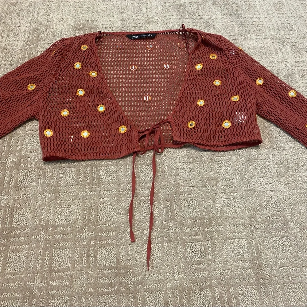 {Zara} Mesh Cropped Cardigan / Swim Cover With Mirror Details ~ Size Medium